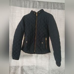 Elegant Navy Quilted Bomber Jacket